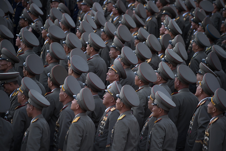 Soldiers of the Korean People's Army watch a military parade marking the 70th anniversary of the ruling Workers Party, in Pyongyang. PHOTO: AFP