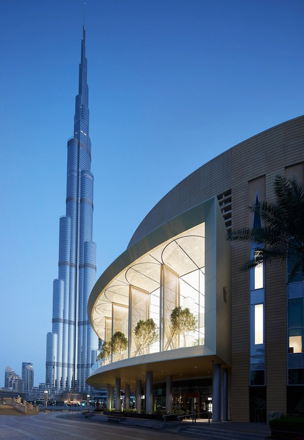 The 186-foot storefront at Apple Dubai Mall offers breathtaking views of the Burj Khalifa and overlooks the stunning Dubai Fountain. PHOTO: APPLE