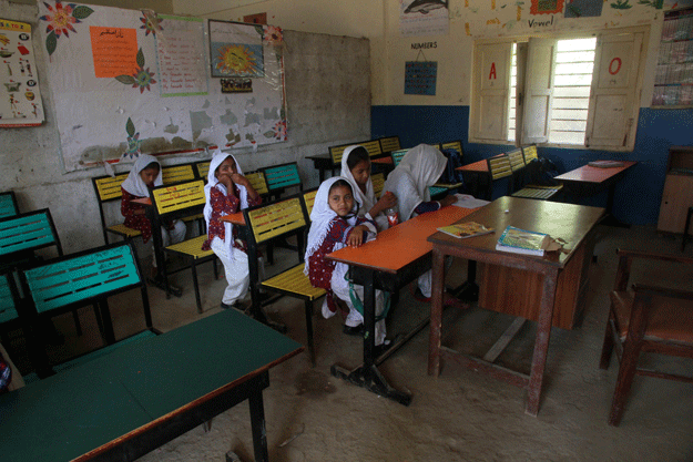 Attendance ratio has been dropping with each passing day â students stop attending school as parents cannot afford to buy them the required items, said Muhammad Javed, who is the councillor of UC-30 in Chashma Goth. PHOTO: ATHAR KHAN