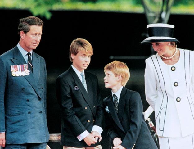 Prince Charles, Princess Diana and their children William and Harry take part in commemorations for VJ Day in London in 1995 PHOTO: AFP