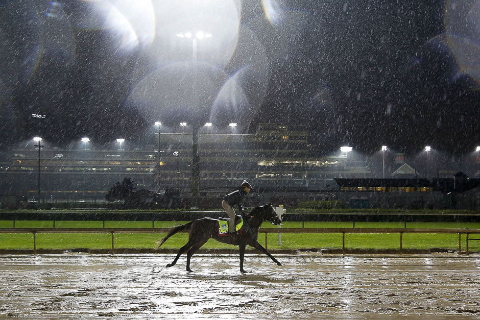 A horse runs on the track during morning training prior to the 143rd Kentucky Derby at Churchill Downs in Louisville, Kentucky. PHOTO: AFP
