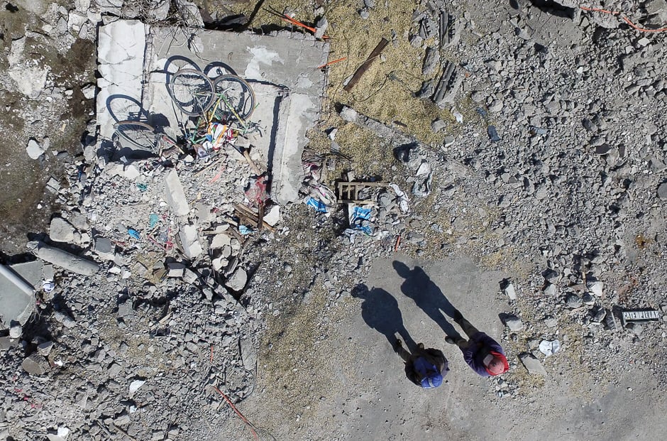 Aerial view taken from a drone showing the rubble left after a blast occurred at a fireworks warehouse in San Isidro, Chilchotla, Puebla state, Mexico. PHOTO: AFP