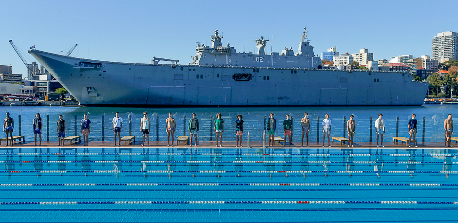 Australia's naval ship HMAS Canberra forms a backdrop as Sydney's Andrew 