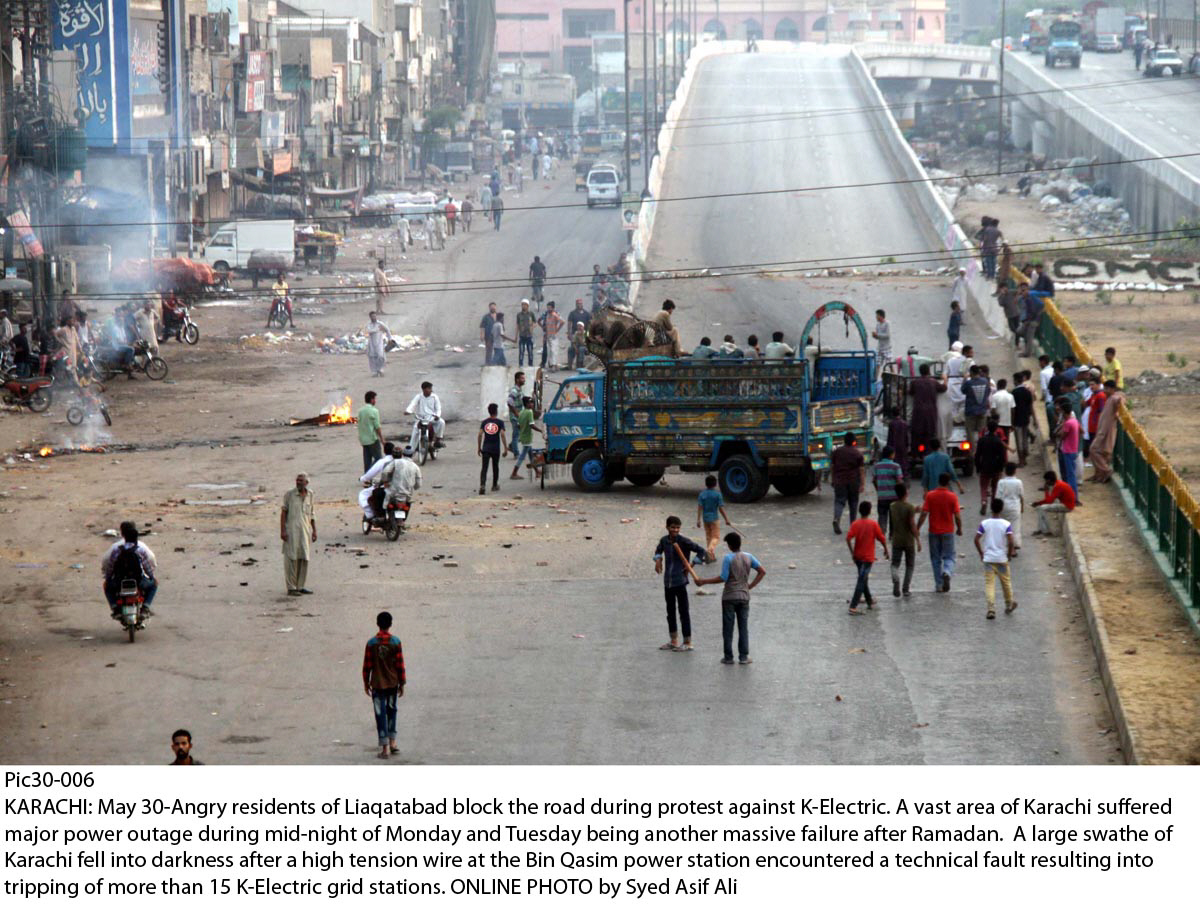 angry citizens held protests around the city on tuesday against prolonged load shedding photo online