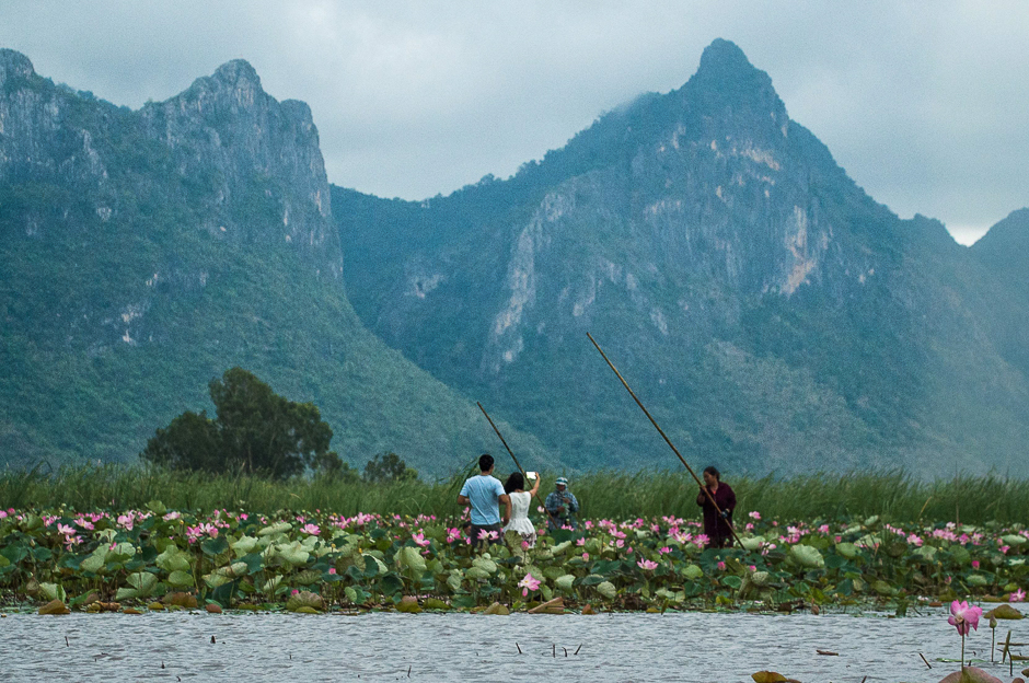 A local tourist guides take tourists for canoe rides on a lake in the Khao Sam Roi Yot national park in southern Thailand. PHOTO: AFP