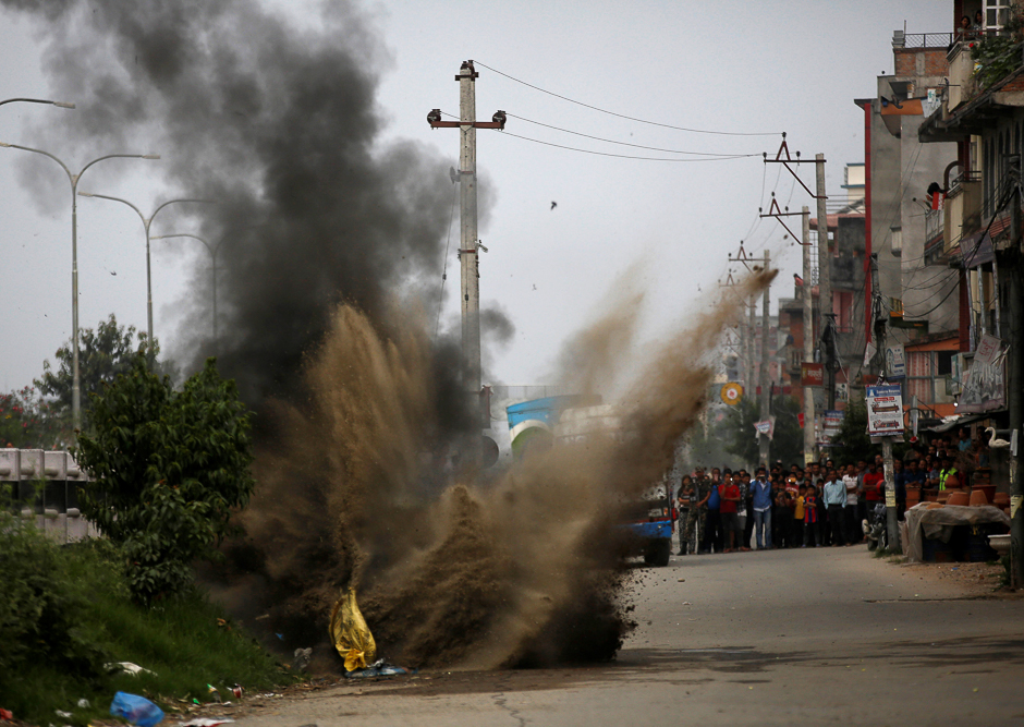 Nepal's army detonates a bomb during the local election of municipalities and village representatives in Bhaktapur. PHOTO: REUTERS