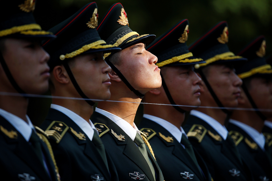 Honour guards prepare for a welcoming ceremony for Argentina's President Mauricio Macri at the Great Hall of the People in Beijing, China. PHOTO: REUTERS