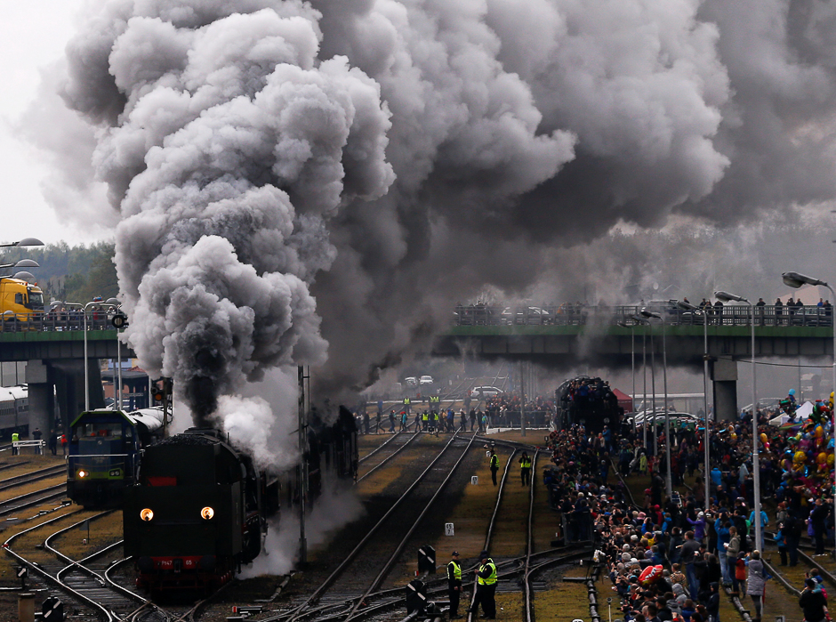 Steam engines ride during the 24th Steam Engine Parade in Wolsztyn, Poland. PHOTO: REUTERS