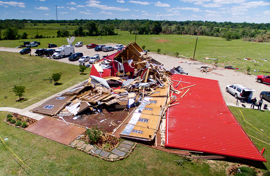 The Rustic Barn, an event hall, which suffered major tornado damage, is seen from an unmanned aerial vehicle in Canton, Texas. PHOTO: REUTERS