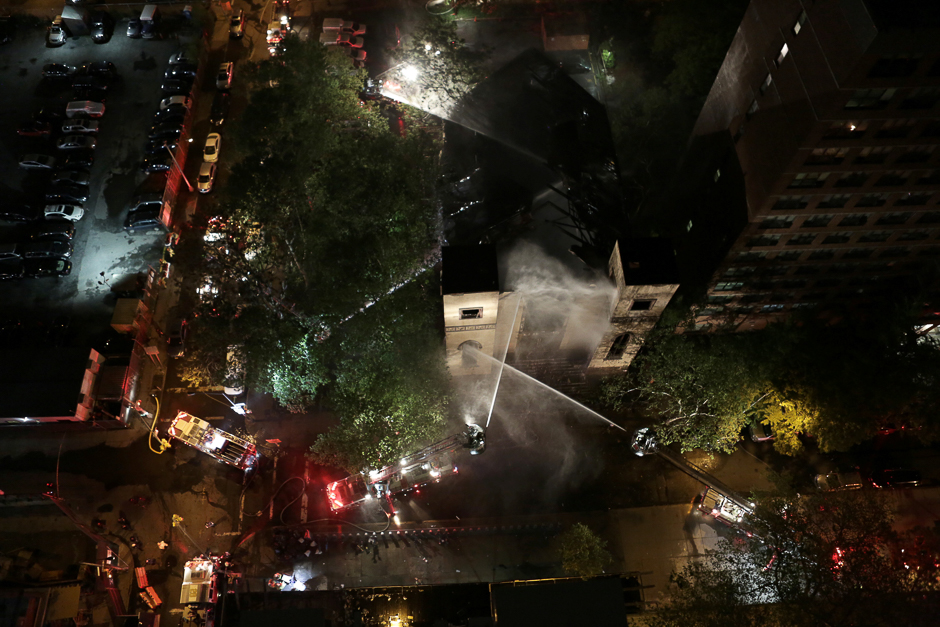 Firemen spray water at the burned Beth Hamedrash synagogue in New York City, US. PHOTO: REUTERS