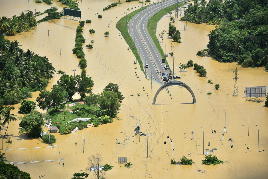 A part of a flooded highway exit is seen in a village in Matara, Sri Lanka. PHOTO: REUTERS