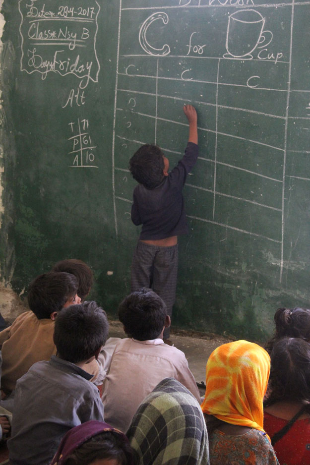 The children learn basic English, Urdu and Math at the school. PHOTO: AYESHA MIR/EXPRESS
