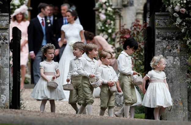 Britain's Prince George stands with other flower boys and girls after the wedding of Pippa Middleton and James Matthews at St Mark's Church in Englefield, Britain May 20, 2017. Pippa Middleton is the sister of Catherine, Duchess of Cambridge.  PHOTO: REUTERS