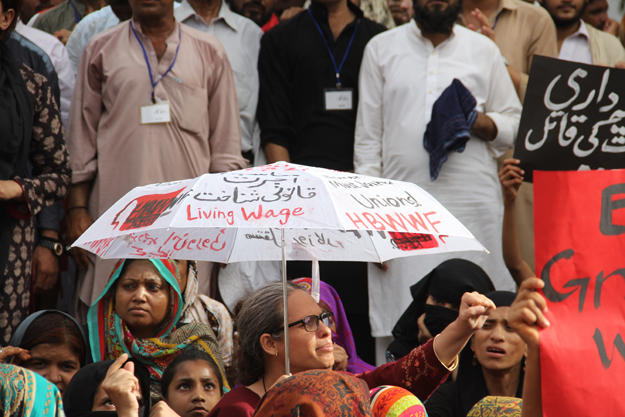 Workers came out to fight for their rights and spread awareness of their plight. PHOTO: AYESHA MIR/EXPRESS