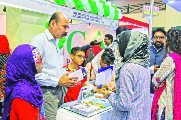 The Expo Centre's Hall II was crowded with students who wanted to get information about different universities. PHOTO: AYESHA MIR