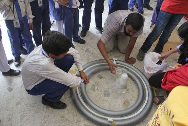 The activities were arranged for the students as part of an interactive session organised at a mathematics, arts and science festival. PHOTO: AYESHA MIR/EXPRESS