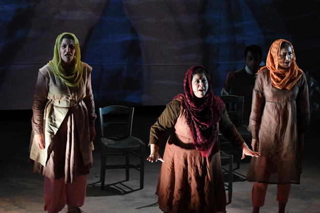 Kamala Sankaram (C) portrays Pakistani women's rights activist Mukhtaran Mai in the opera. PHOTO: AFP