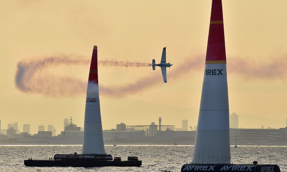 German pilot Matthian Dolderer competes with his airplane EDGE 540 V3 during the master class qualifying session at the Red Bull Air Race World Championship 2017 in Chiba, suburban Tokyo. PHOTO: AFP