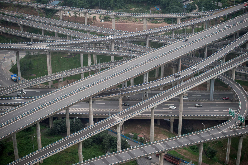 Motorists drive on an interchange in Chongqing, southwest China. The interchange is made up of five layers, 20 ramps and goes in eight different directions. PHOTO: AFP