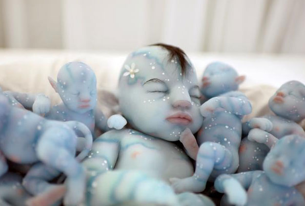 Silicone models depicting babies from the Avatar feature film are displayed at the Bilbao Reborn Doll Show, a trade fair featuring hyperrealist silicone and vinyl babies, known as 'Reborns', in Bilbao, northern Spain, June 11, 2017. PHOTO: REUTERS