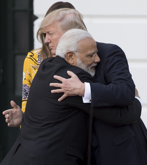 US President Donald Trump bid farewell to Indian Prime Minister Narendra Modi on the South Lawn of the White House in Washington, DC. PHOTO: AFP