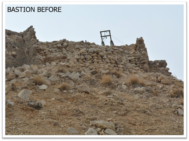A destroyed bastion of the Ranikot Fort before restoration. PHOTO: COURTEST ENDOWMENT FUND TRUST
