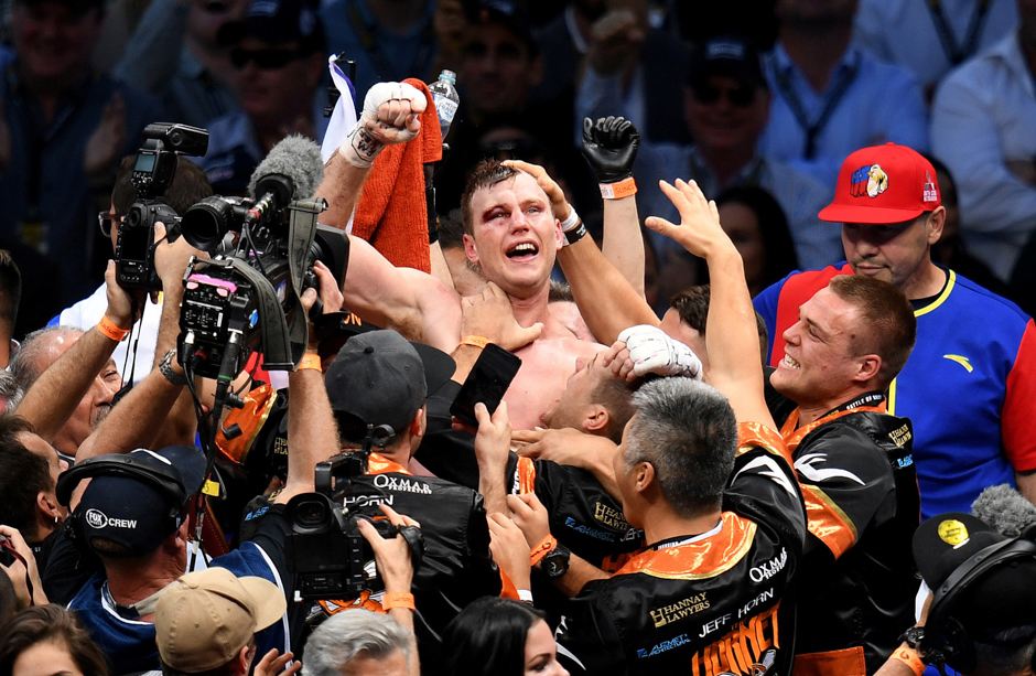 Jeff Horn of Australia celebrates his win over Manny Pacquiao of the Philippines, Brisbane, Australia. PHOTO: REUTERS