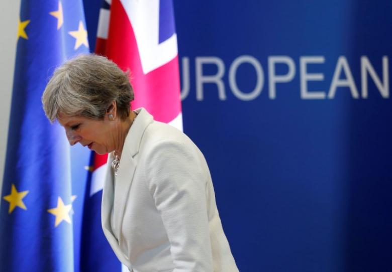 british prime minister theresa may leaves a news conference at the eu summit in brussels belgium june 23 2017 photo reuters