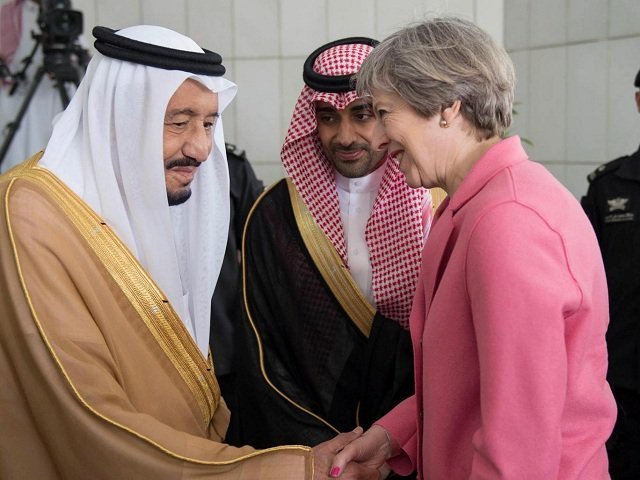 british prime minister theresa may shakes hands with king salman bin abdulaziz al saud during a visit to riyadh on 5 april 2017 photo reuters