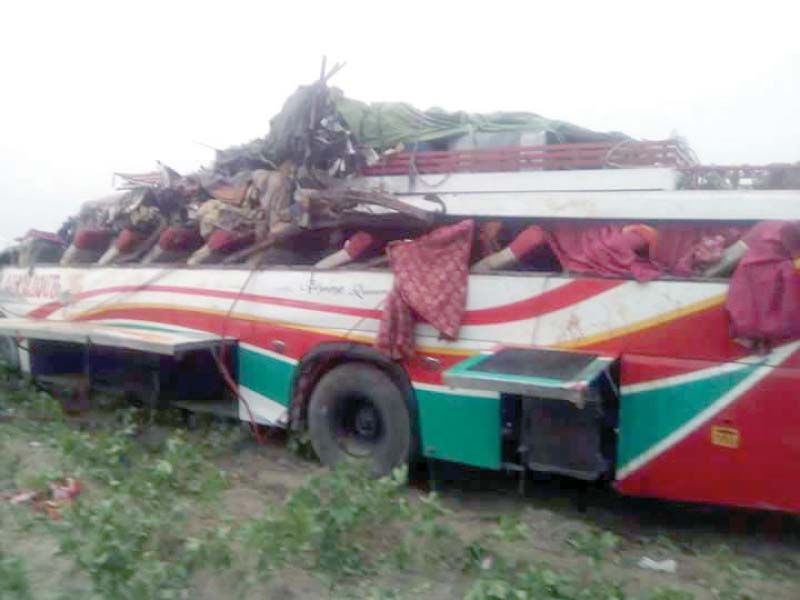 wreckage of the bus at the site of the accident photo express