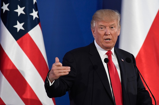 us president donald trump holds a joint press conference with his polish counterpart at the royal castle in warsaw poland july 6 2017 photo afp