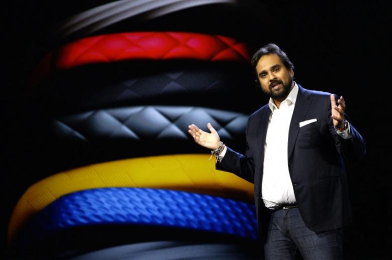 hosain rahman ceo and co founder of jawbone speaks during the samsung keynote with jawbone products displayed in the background at the international consumer electronics show ces in las vegas photo reuters
