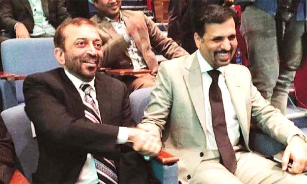 farooq sattar and mustafa kamal attending a seminar at the university of karachi earlier this year photo ppi