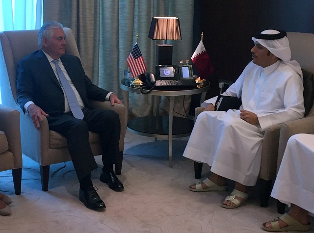 u s secretary of state rex tillerson meets with qatar 039 s foreign minister sheikh mohammed bin abdulrahman al thani in doha qatar july 11 2017 photo reuters