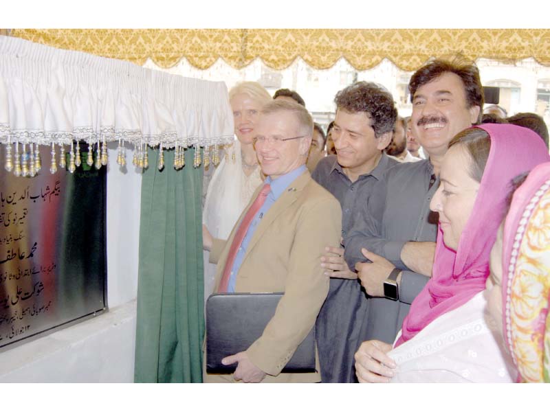 k p education minister at the stone laying ceremony of a local school in peshawar photo abdul ghaffar baig express