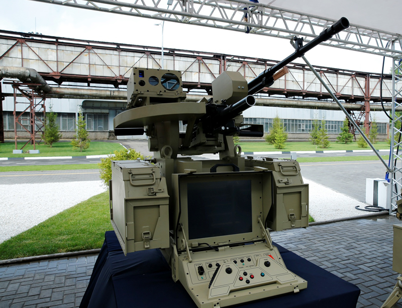 the company released images of one of the combat robots with kalashnikov s pk series of machine guns mounted atop photo courtesy kalashnikov