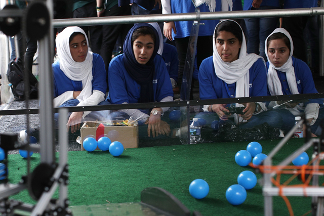 team afghanistan test their team 039 s robot during the first of two days of the first global international robot olympics photo afp