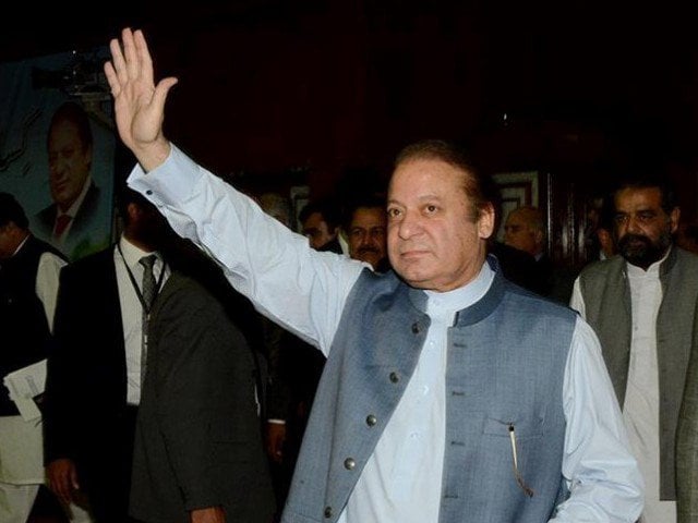 nawaz sharif gestures at supporters photo pml n