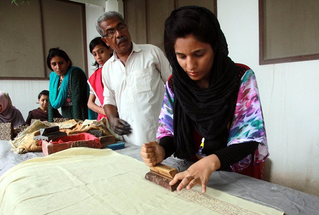 Among the many workshops was one on block printing by Ghulam Abbas. PHOTO: EXPRESS
