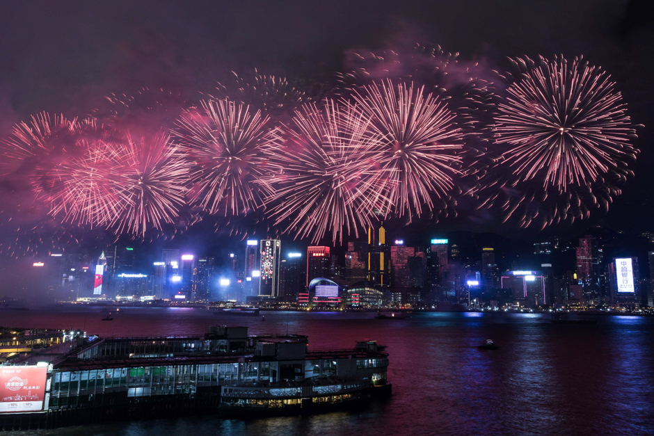 Fireworks explode over Victoria Harbour in Hong Kong on July 1, 2017 to mark the 20th anniversary of the city's handover from British to Chinese rule. PHOTO: AFP