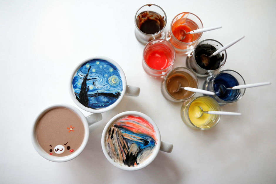 Creamarts, what South Korean barista Lee Kang-bin calls his latte arts, are seen at his coffee shop in Seoul, South Korea. PHOTO: REUTERS