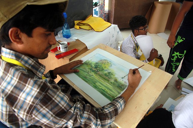 The students learnt drawing and painting at the hands of by Ghalib Baqar and Sohania Elia. PHOTO: EXPRESS