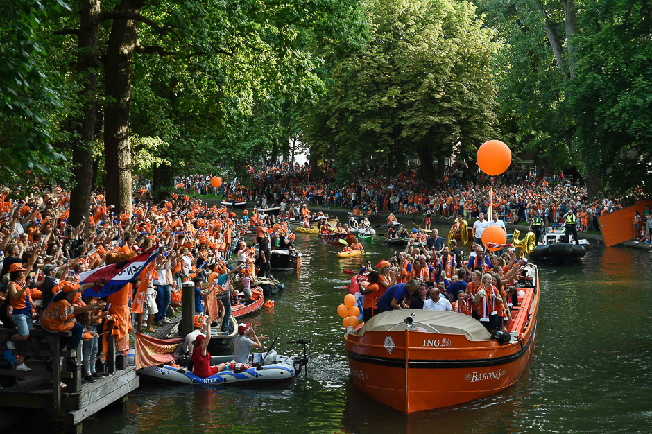 The Dutch player's football women team celebrate the victory on a boat in Utrecht after Dutch women players's won the UEFA Women's Euro 2017 football tournament final against Denmark. PHOTO: AFP