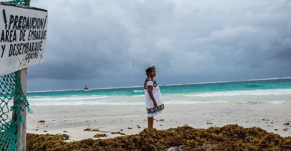 A local is seen in Tulum beach before the arrival of tropical storm Franklin in Quintana Roo, Mexico. PHOTO: AFP