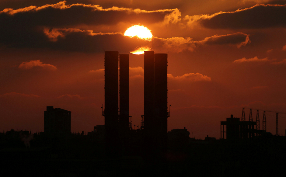 The Gaza power plant is seen during sunset in the central Gaza Strip. PHOTO: REUTERS