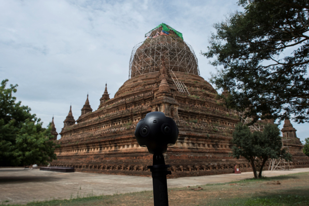 A 360-degree video camera records the grounds of the crumbling 700-year-old ancient city of Bagan. Image: AFP Photo