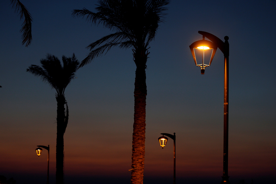 Street lights are seen at Corniche al Manara, in Beirut, Lebanon. PHOTO: REUTERS