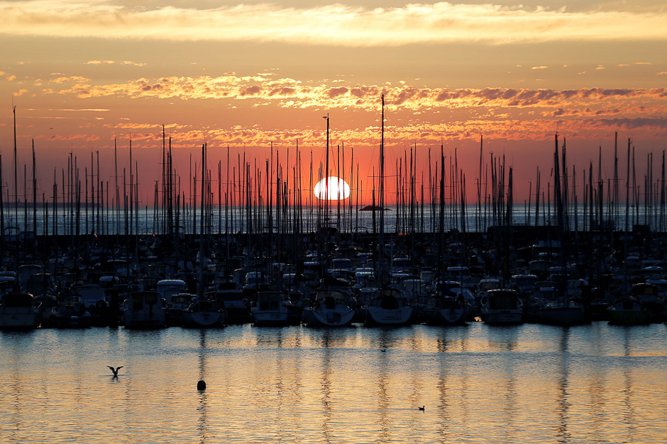 A sunset is seen in the harbour of Saint-Malo, northwestern France. PHOTO: AFP