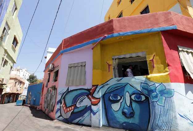 Painted houses in Beirut's southern Ouzai neighbourhood. PHOTO: AFP