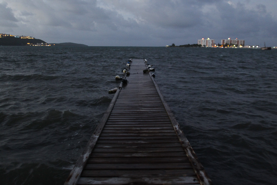 Seawater rises to a water deck as hurricane Irma approaches Puerto Rico in Fajardo. PHOTO: AFP